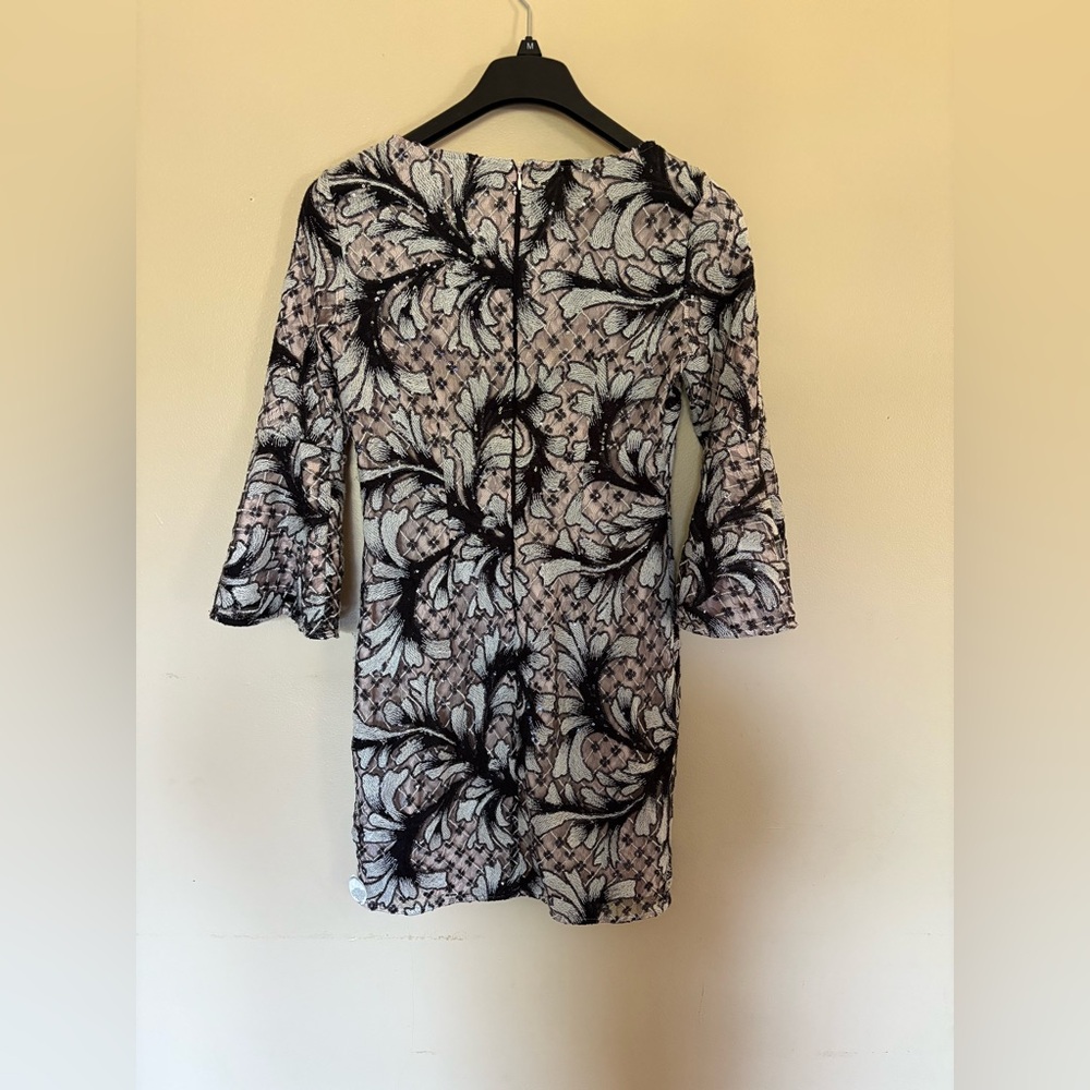 Belle Badgley Mischka Embroidered Belle Sleeve Mini Dress Wedding Formal Sz 6 - Picture 6 of 6